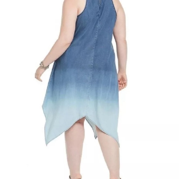 INC Womens Plus 2X / 20-22 Ombre Blue Handkerchief Hem Denim-look Dress NWT - Picture 2 of 11